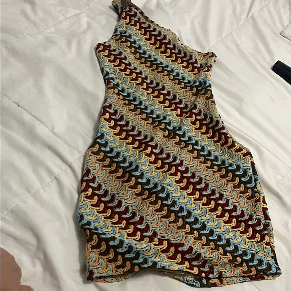 Multicolor Patterned One-Shoulder Dress